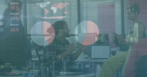 Image of financial data processing over diverse business people Stock Photos