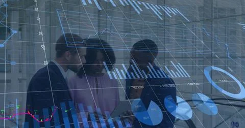 Image of financial data processing over diverse business people Stock Photos