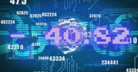 Image of financial data processing with padlock icon on blue background 写真素材