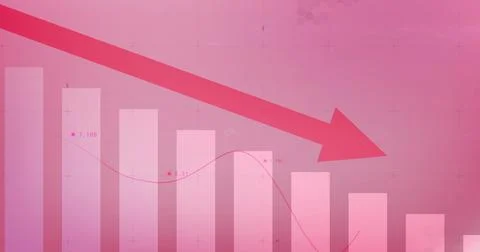 Image of financial data processing on pink background Stock Illustration