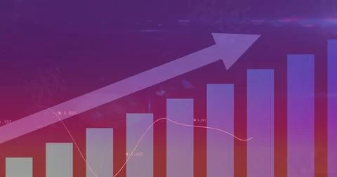 Image of financial data processing on purple background 스톡 일러스트