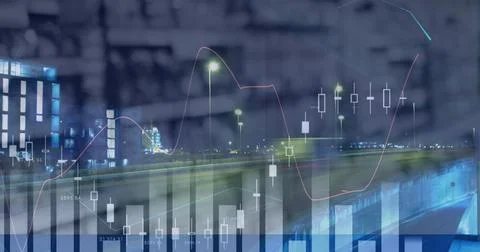 Image of financial data processing with shop Illustrazione stock
