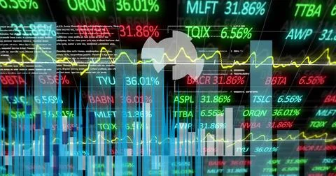 Image of financial data processing, statistics on black background Stock Photos