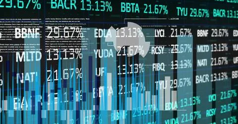 Image of financial data processing, statistics on black background Stock Photos