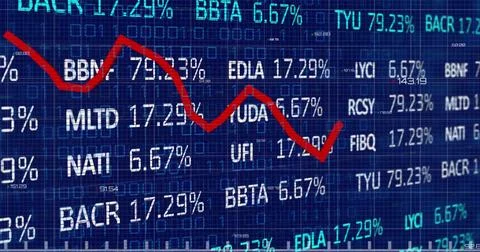 Image of financial data processing with stock market on blue background Foto stock