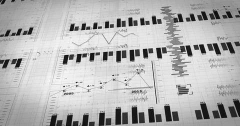 Image of financial data processing on white background Stock Photos