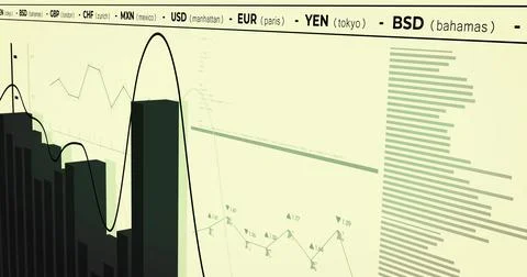 Image of financial data processing on yellow background 스톡 일러스트
