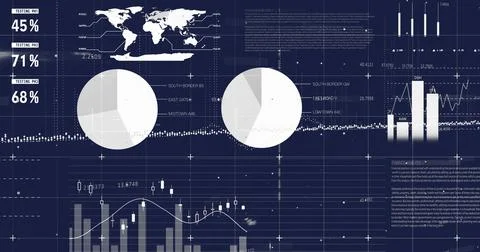 Image of financial digital data processing over dark background Stock Photos