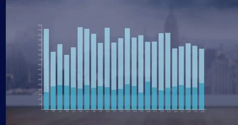 Image of financial graph over cityscape Stock Illustration