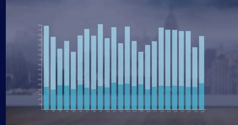Image of financial graph over cityscape Illustrazione stock