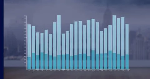 Image of financial graph over cityscape Stock Illustration
