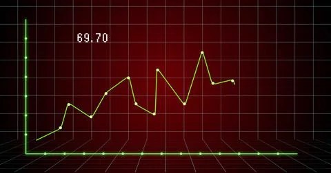 Image of financial graph over dark red background Ilustração Stock