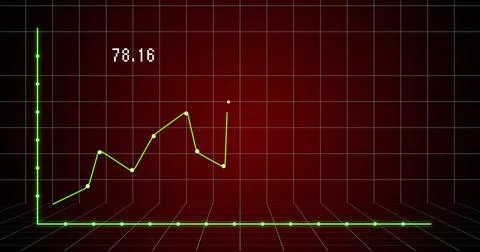 Image of financial graph over dark red background Ilustração Stock