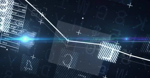 Image of financial graph over data processing on dark background Illustrazione stock