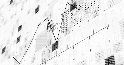 Image of financial graph over data processing on white background Illustrazione stock
