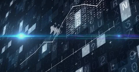 Image of financial graph over data processing on dark background Illustrazione stock