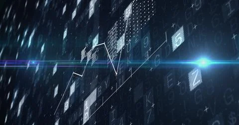 Image of financial graph over data processing on dark background Stock Illustration