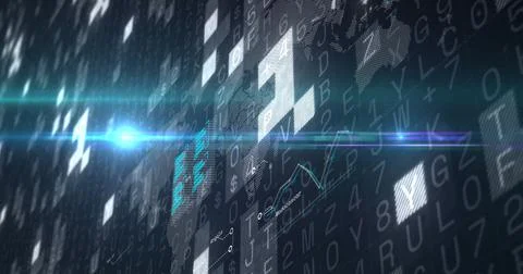 Image of financial graph over data processing on dark background Illustrazione stock