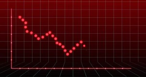 Image of financial graph over red background Ilustração Stock