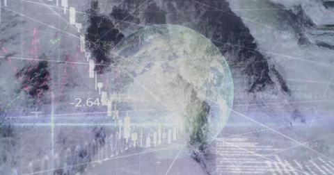 Image of financial graphs and data over globe and sea 스톡 일러스트