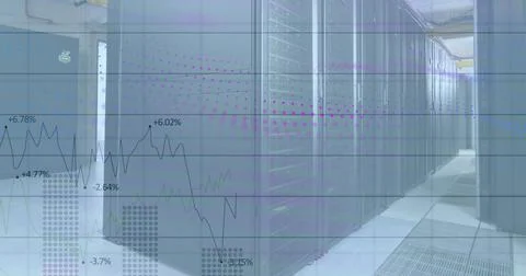 Image of financial graphs and data over servers Stock Photos