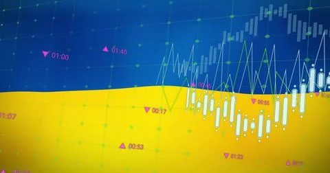 Image of financial graphs over flag of ukraine Ilustração Stock