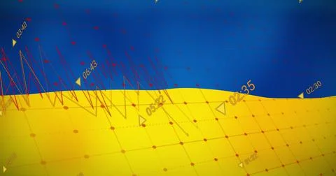 Image of financial graphs over flag of ukraine Ilustração Stock