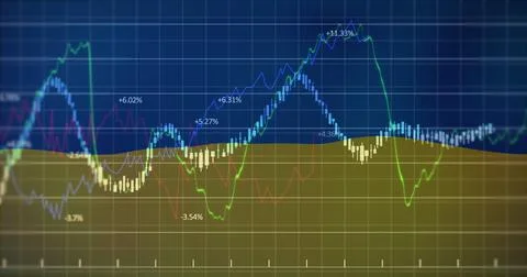 Image of financial graphs over flag of ukraine Ilustração Stock