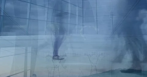 Image of financial graphs over timelapse with legs of diverse businesspeople Stock Illustration