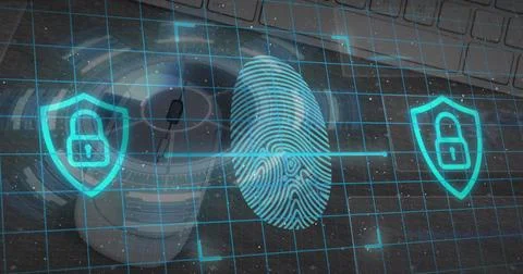 Image of finger print over computer Stock Photos