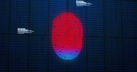 Image of fingerprint and data processing over black background Stock Illustration