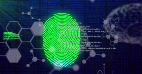 Image of fingerprint, computer language, molecule structure, human brains o.. 스톡 사진