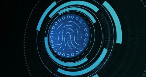 Image of fingerprint in processing circle on black background イラスト素材