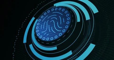 Image of fingerprint in processing circle on black background イラスト素材
