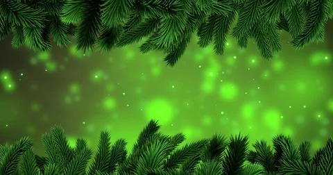 Image of fir tree branches over spot lights on green background Ilustração Stock