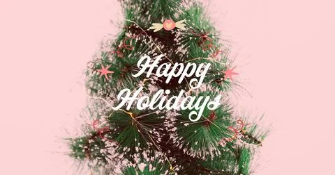 Image of fir tree branches over christmas pattern Stock Photos