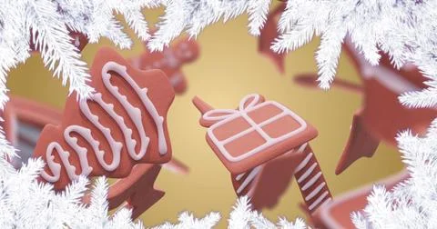 Image of fir tree over ginger bread Illustrazione stock