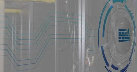 Image of fire wall icon and digital data processing over computer servers Stock Photos