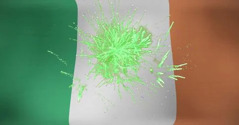 Image of fireworks exploding over flag of ireland イラスト素材