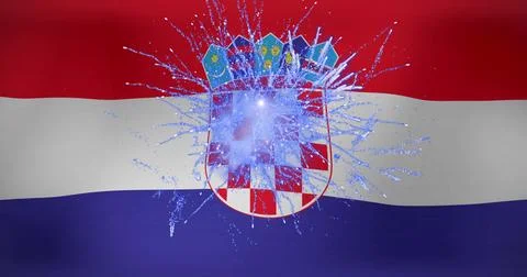 Image of fireworks exploding over flag of croatia 스톡 일러스트