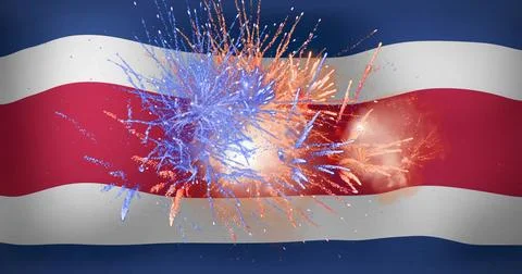 Image of fireworks exploding over flag of costa rica 스톡 일러스트