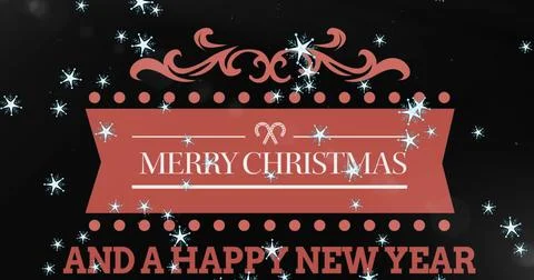 Image of fireworks exploding, snowflakes falling over merry christmas and new 스톡 일러스트