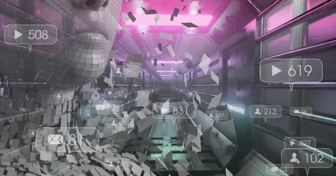 Image of first composition of exploding first man working in warehouse 스톡 일러스트