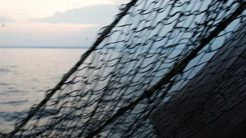 Image of fishing net being pull back to a boat at Adriatic sea, Croatia. Stock Footage 149010222