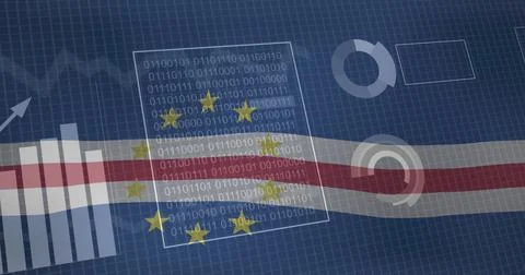 Image of flag of cabo verde over charts and graphs processing data イラスト素材