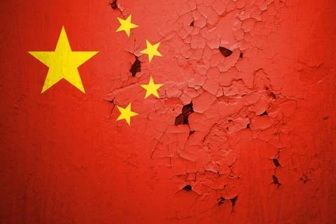 The image of the flag of China is all in cracks and scuffs. Stock Illustration