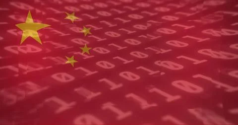 Image of flag of china and binary coding data processing Stock Photos