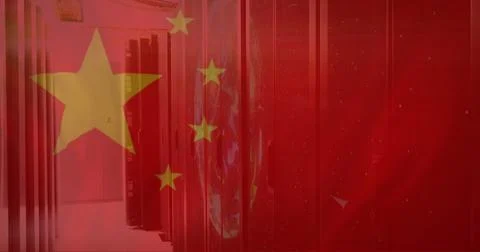Image of flag of china and digital data processing over computer servers Stock Illustration
