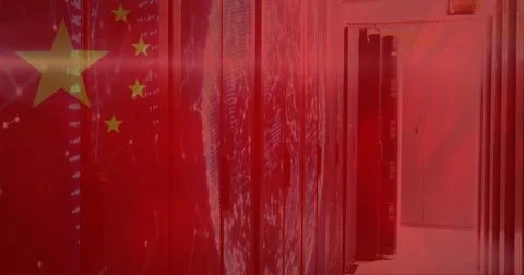 Image of flag of china and digital data processing over computer servers Stock Illustration