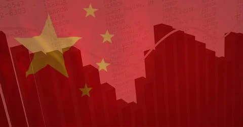 Image of flag of china and digital data processing Ilustración de archivo